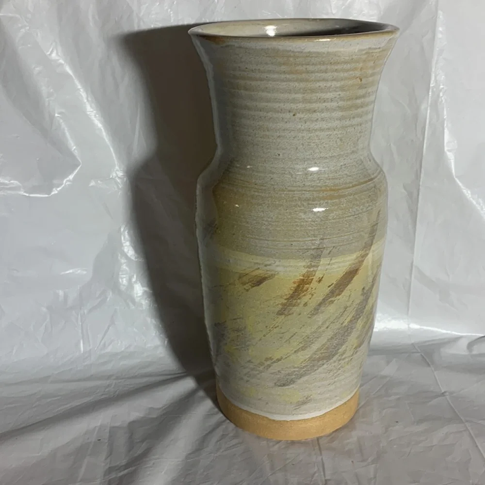 Jonathan Griffith Signed Terracotta Vase with‎ Hues of Yellow and Grey